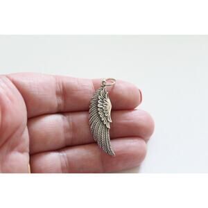 Sterling Silver Large Angel Wing Charm, Large Angel Wing Pendant, Wing Charm